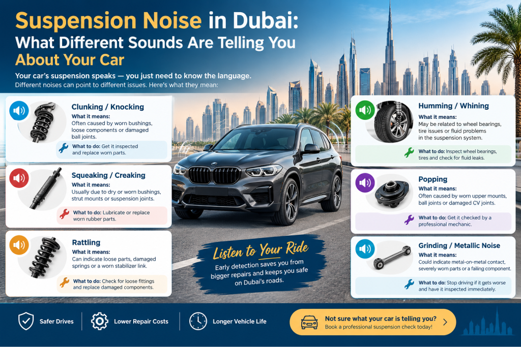 Suspension noise in Dubai: what different sounds are telling you about your car