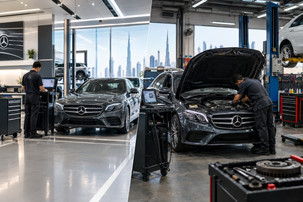 Mercedes service in Dubai: what authorised centres offer vs what independent specialists do